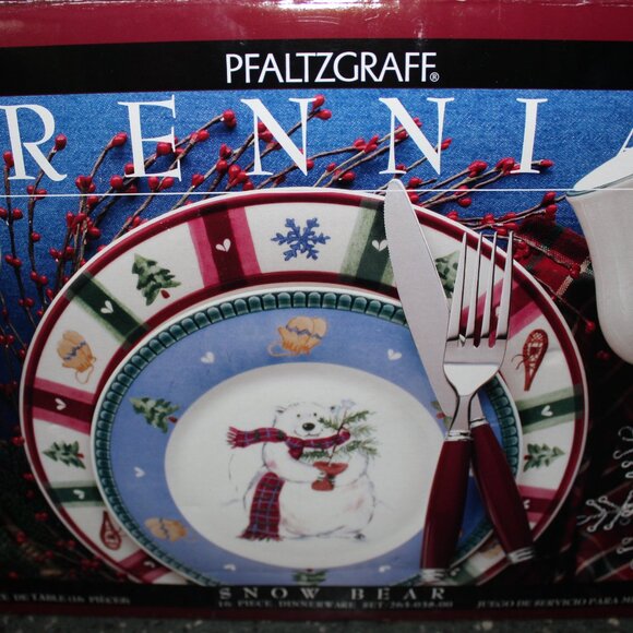 Pfaltzgraff Perennials Snow Bear Holiday Dish Set 16 pieces New in Box - Picture 11 of 11